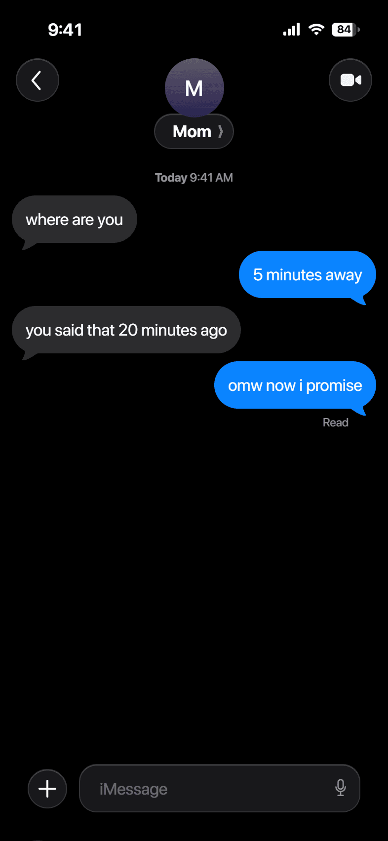 Example iMessage conversation shown on an iPhone